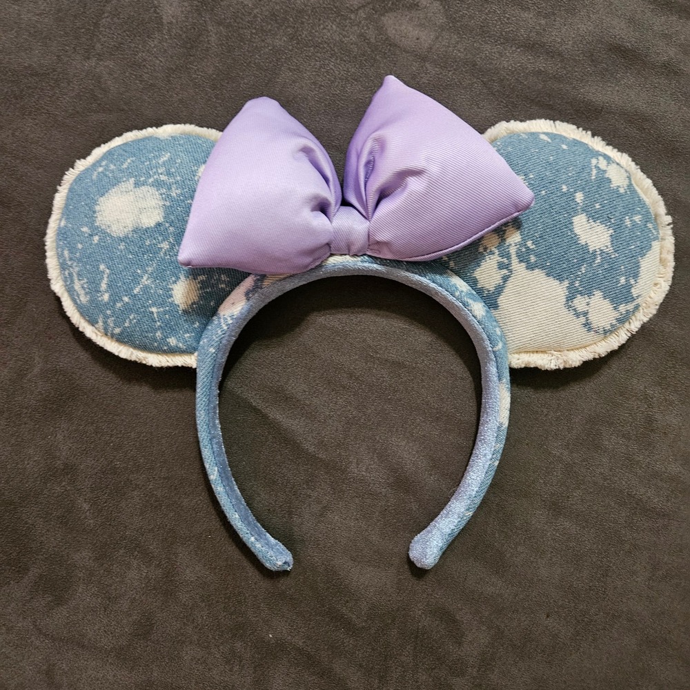 Disney Parks Minnie Mickey Mouse‎ Ears Headband Denim with Lavender Bow
